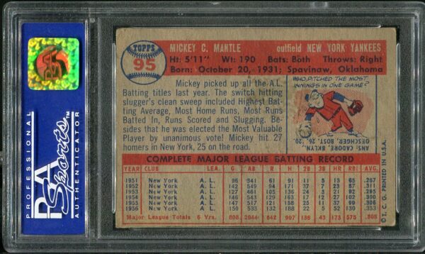 Authentic 1957 Topps #95 Mickey Mantle PSA 5 Baseball Card