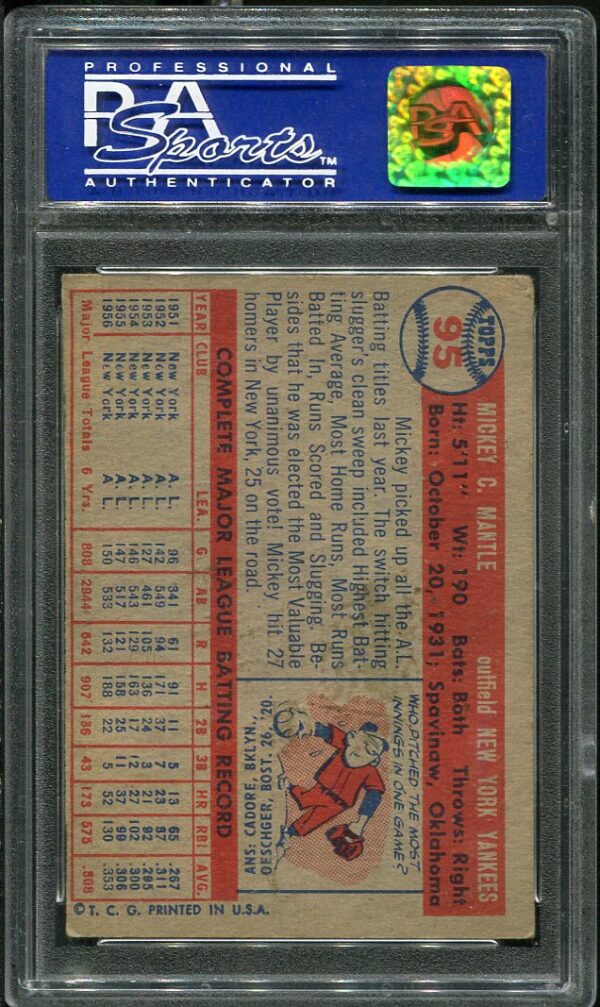 Authentic 1957 Topps #95 Mickey Mantle PSA 5 Baseball Card