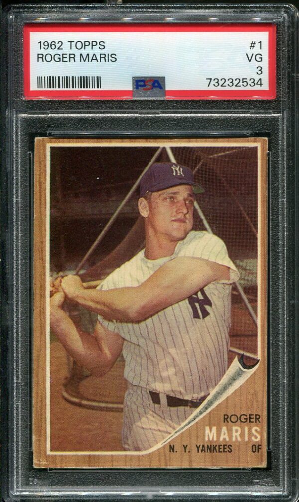 Authentic 1962 Topps #1 Roger Maris PSA 3 Baseball Card