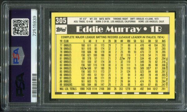 Authentic 2022 Archives Signature Series #305 Eddie Murray 1990 Topps Tiffany Autographed Baseball Card