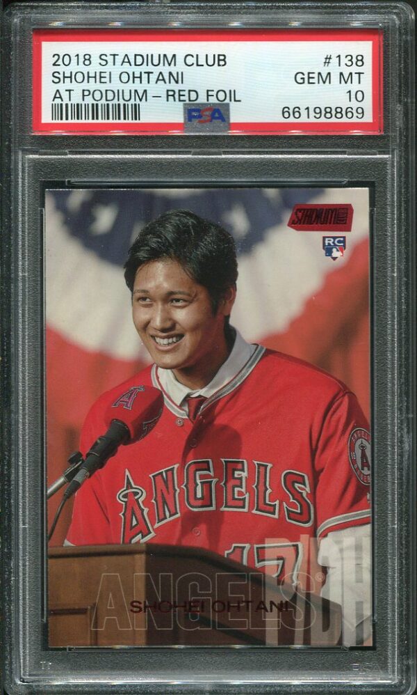 Authentic 2018 Stadium Club #138 Red Foil Shohei Ohtani PSA 10 Rookie Baseball Card