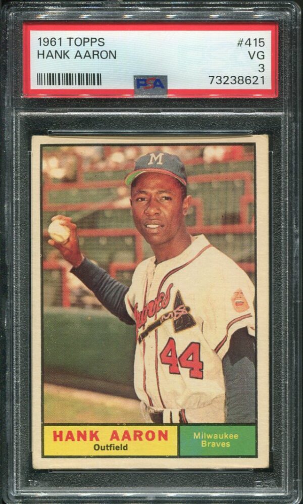 Authentic 1961 Topps #415 Hank Aaron PSA 3 Baseball Card