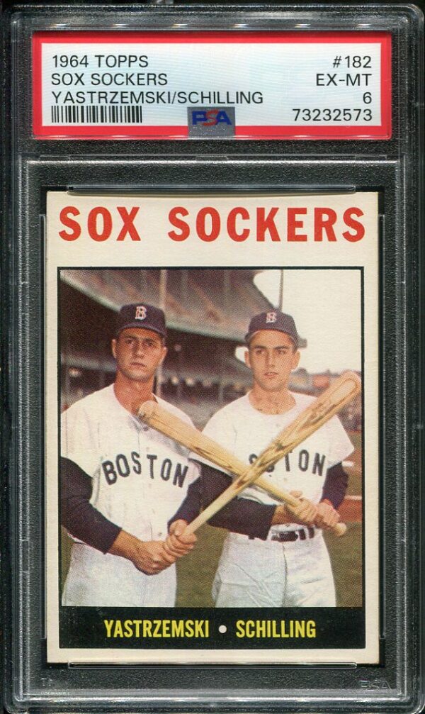 Authentic 1964 Topps #182 Sox Sockers Carl Yastrzemski/Chuck Schilling PSA 6 Baseball Card