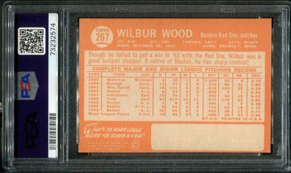 Authentic 1964 Topps #267 Wilbur Wood PSA 6 Rookie Baseball Card