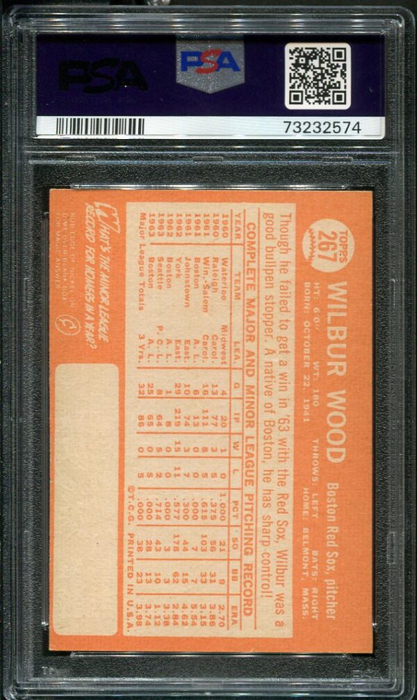 Authentic 1964 Topps #267 Wilbur Wood PSA 6 Rookie Baseball Card