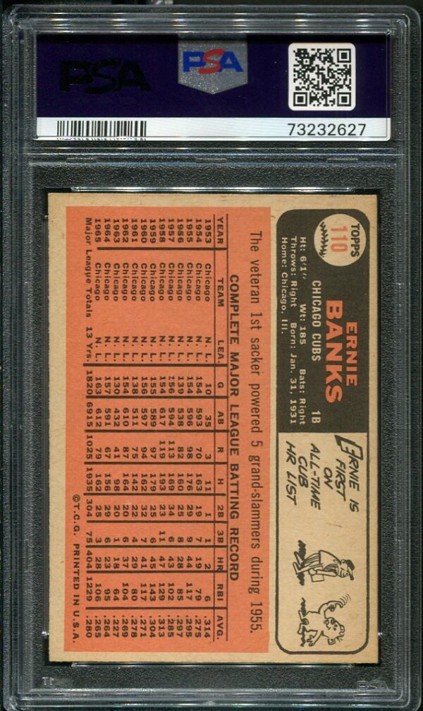 Authentic 1966 Topps #110 Ernie Banks PSA 4 Baseball Card