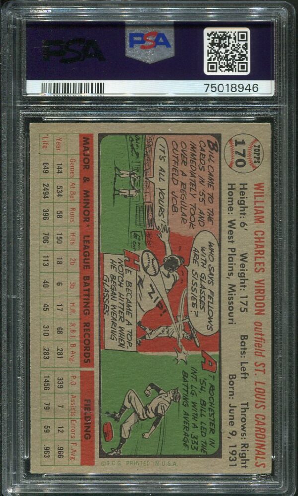 Authentic 1956 Topps #170 Bill Virdon Gray Back PSA 5 Baseball Card