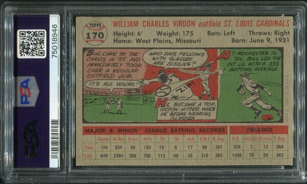 Authentic 1956 Topps #170 Bill Virdon Gray Back PSA 5 Baseball Card