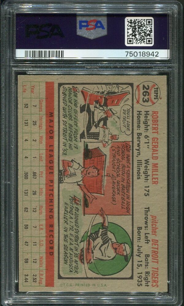 Authentic 1956 Topps #263 Bob Miller PSA 7 Baseball Card