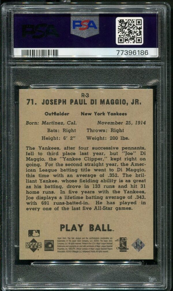 2003 Upper Deck Play Ball #R3 Joe DiMaggio (1941 Reprints) PSA 9 Baseball Card