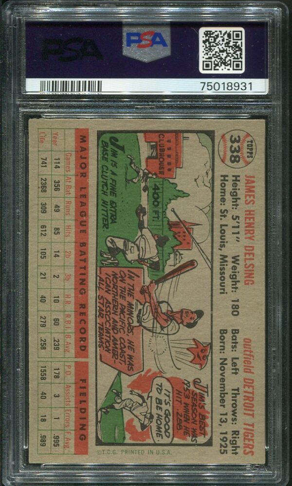 Authentic 1956 Topps #338 Jim Delsing PSA 5 Baseball Card