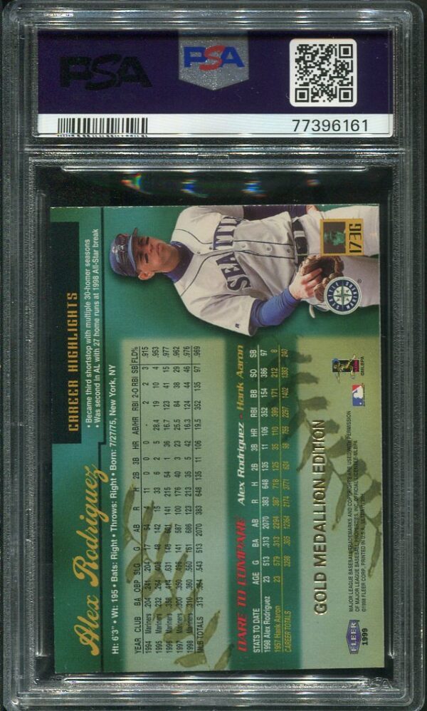 Authentic 1999 Ultra #173G Alex Rodriguez Gold Medallion PSA 8 Baseball Card