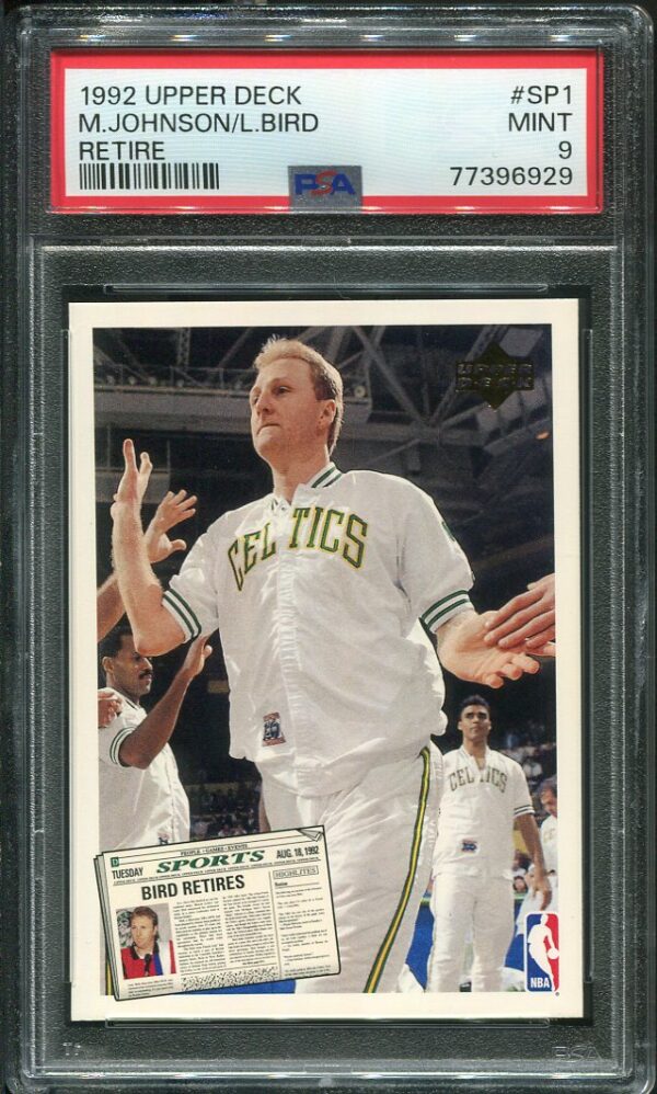 Authentic 1992 Upper Deck SP1 Larry Bird/Magic Johnson Retire PSA 9 Basketball Card