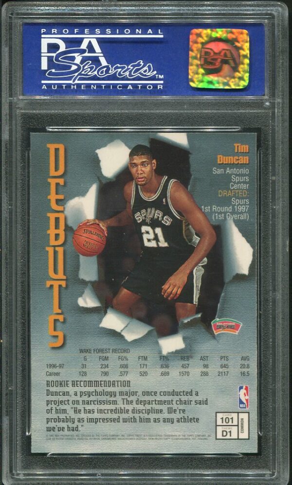 Authentic 1997 Finest #101 Tim Duncan (W/Coating) PSA 10 Rookie Basketball Card