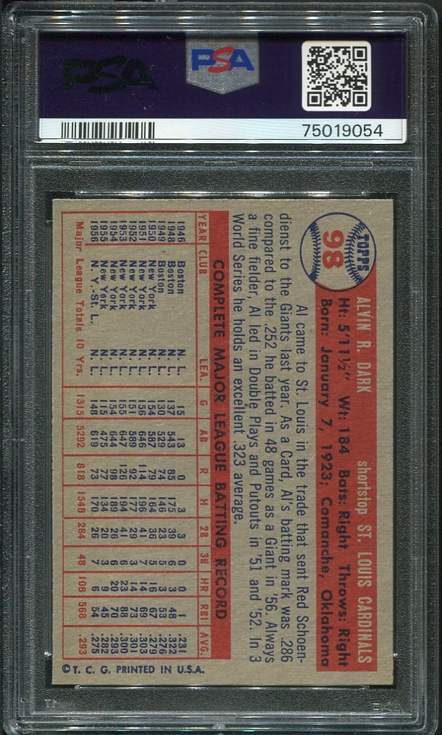 1957 Topps #98 Al Dark PSA 7 (75019054) - All Star Cards Inc