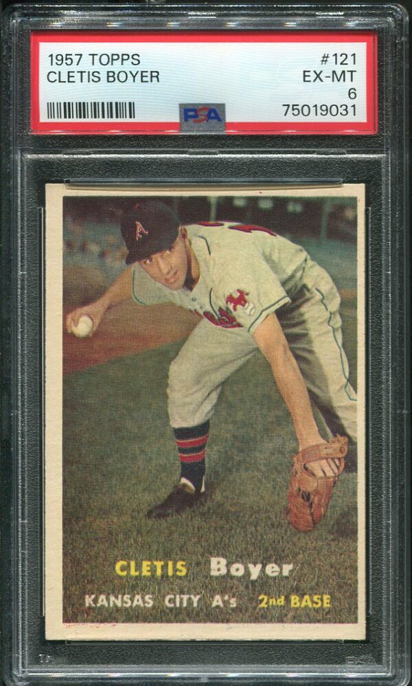 Authentic 1957 Topps #121 Cletis Boyer PSA 6 Rookie Baseball Card