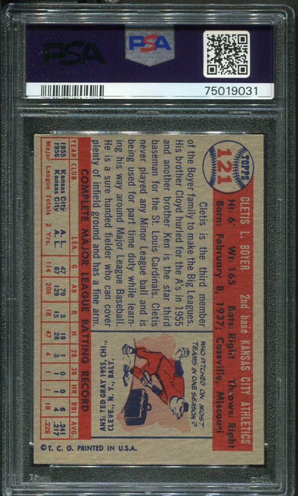 Authentic 1957 Topps #121 Cletis Boyer PSA 6 Rookie Baseball Card