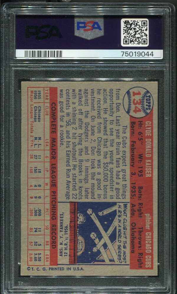 Authentic 1957 Topps #134 Don Kaiser PSA 8 Baseball Card