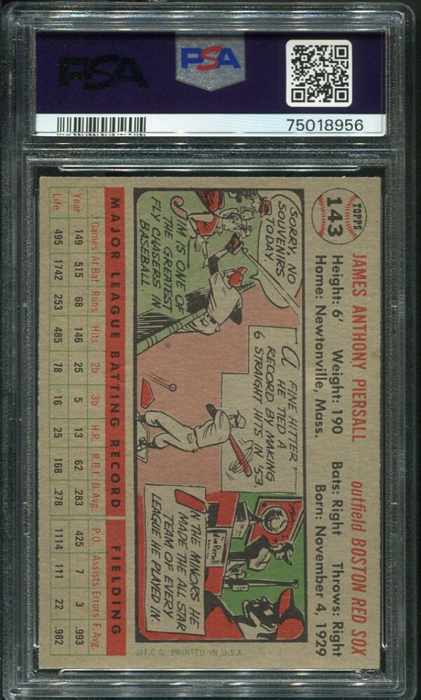 Authentic 1956 Topps #143 Jim Piersall PSA 6.5 Gray Back Baseball Card