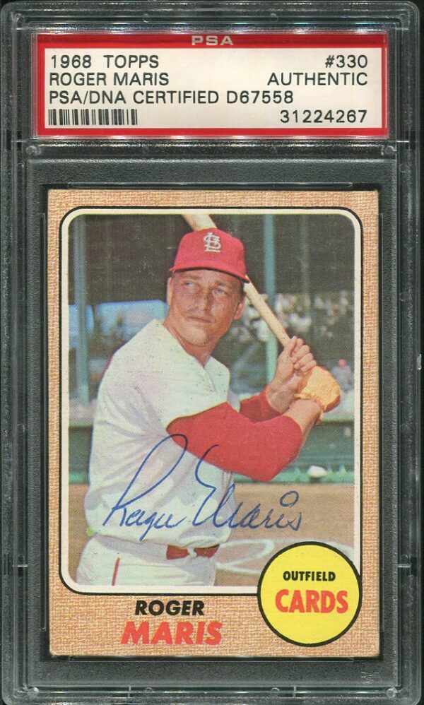 Authentic 1968 Topps #330 Roger Maris Autographed Baseball Card PSA/DNA Certified Authentic Autograph