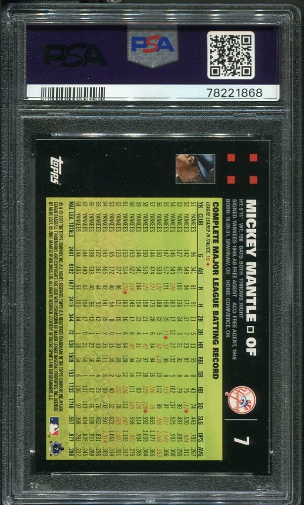 Authentic Mickey Mantle 2007 Topps #7 PSA GEM MINT 10 Baseball Card