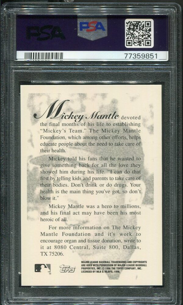 1996 Topps Mickey Mantle Foundation PSA 9 Baseball Card