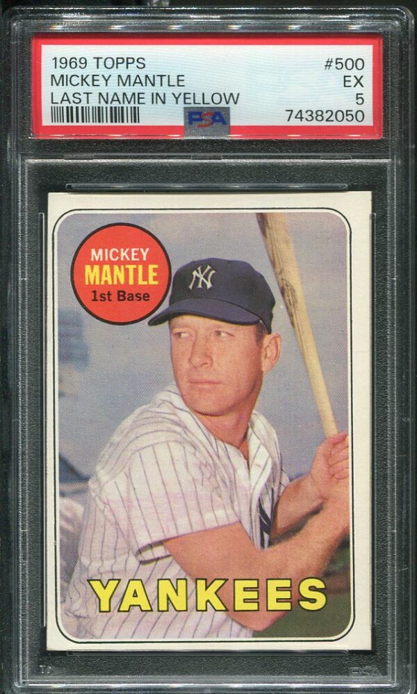 1969 Topps #500 Mickey Mantle Last Name In Yellow PSA 5 Vintage Baseball Card