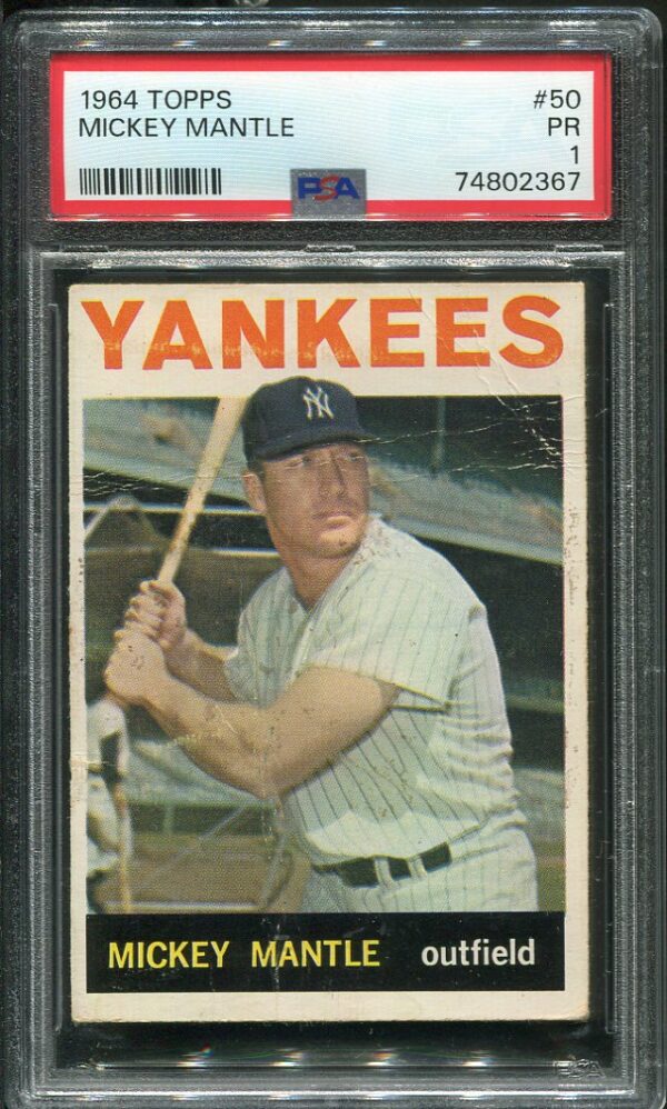 Authentic 1964 Topps #50 Mickey Mantle PSA 1 Baseball Card