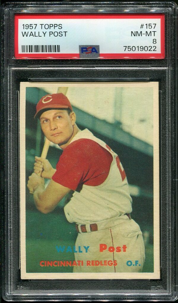 Authentic 1957 Topps #157 Wally Post PSA 8 Baseball Card