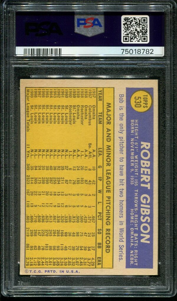 Authentic 1970 Topps #530 Bob Gibson PSA 5 Baseball Card