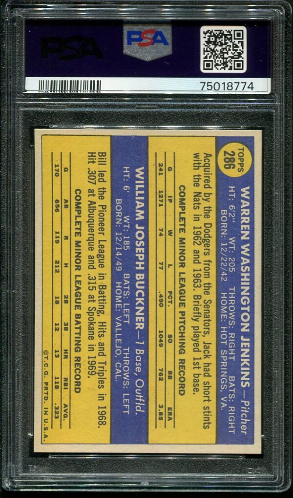 Authentic 1970 Topps #286 Dodgers Rookies Bill Bucker PSA 7 Baseball Card