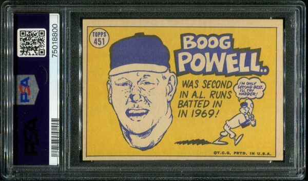 Authentic 1970 Topps #451 Boog Powell All Star PSA 8.5 Baseball Card