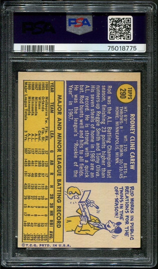 1970 Topps #290 Rod Carew PSA 5 HOF (75018775) - All Star Cards Inc