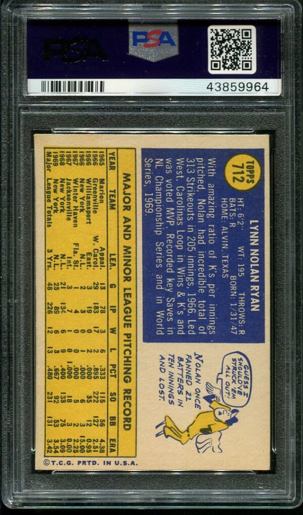 Authentic 1970 Topps #712 Nolan Ryan PSA 7 Baseball Card