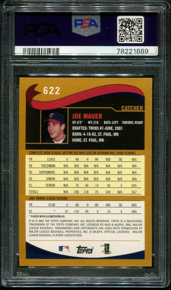 2002 Topps #622 Joe Mauer PSA GEM MINT 10 Rookie Baseball Card