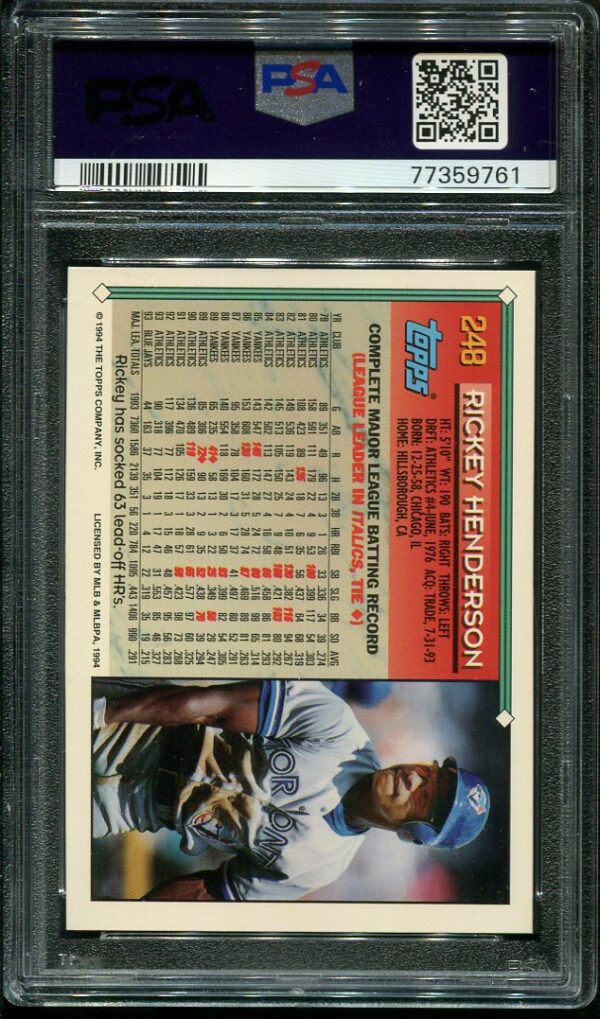 1994 Topps #248 Rickey Henderson PSA 9 Baseball Card