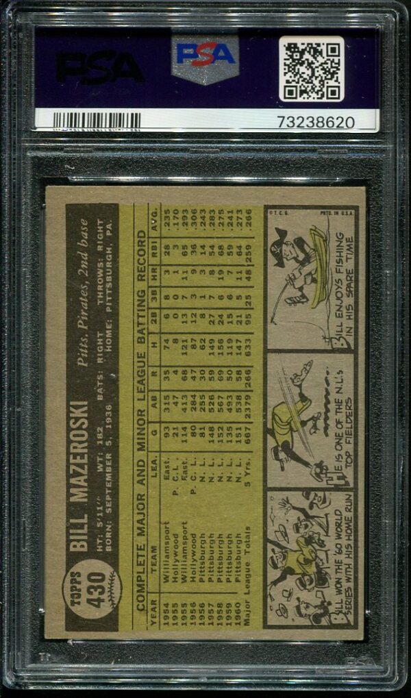 Authentic 1961 Topps #430 Bill Mazeroski PSA 6 Baseball Card