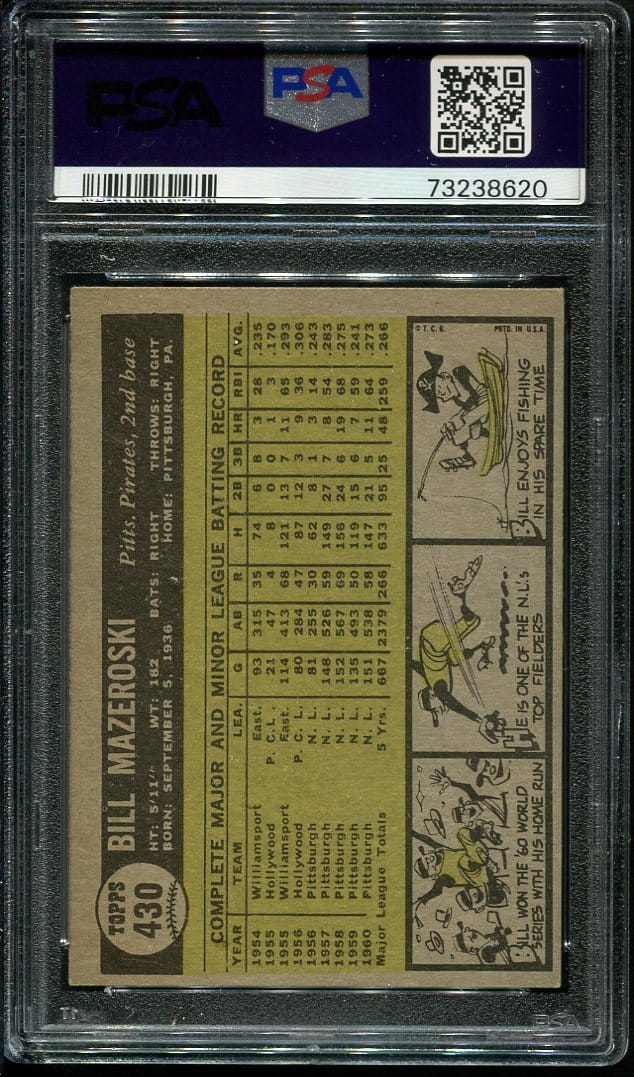 1961 TOPPS #430 BILL MAZEROSKI PITTSBURGH PIRATES BASEBALL CARD