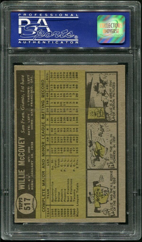 Authentic 1961 Topps #517 Willie McCovey PSA 6 Baseball Card