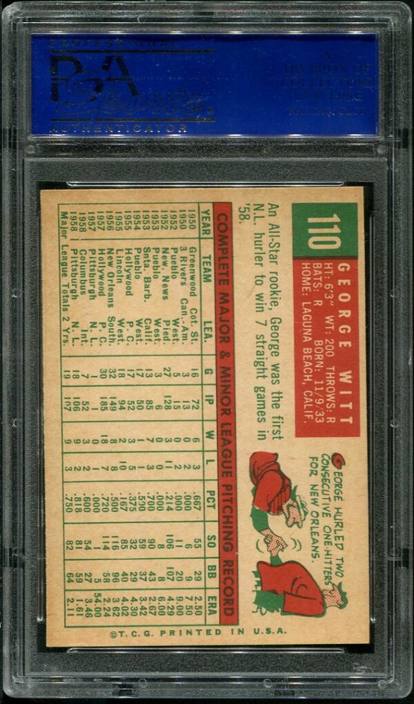 Authentic 1959 Topps #110 George Witt PSA 8 Baseball Card