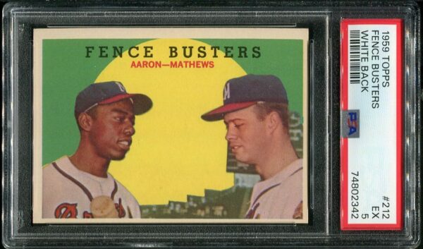 Authentic 1959 Topps #212 Fence Busters Hank Aaron/Eddie Mathews PSA 5 Baseball Card