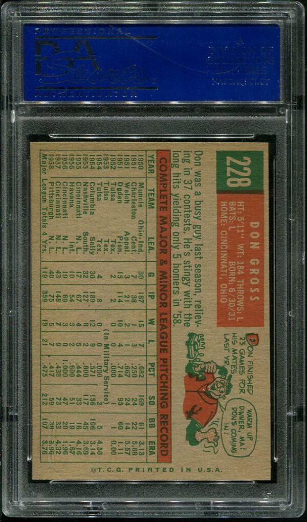 Authentic 1959 Topps #228 Don Gross PSA 8 Baseball Card