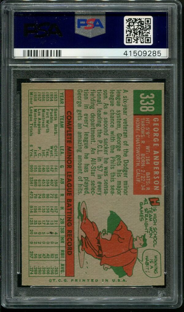 Authentic 1959 Topps #338 Sparky Anderson Rookie PSA 6 Baseball Card