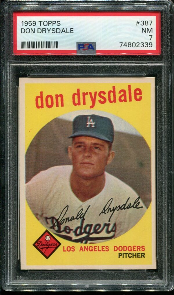 Authentic 1959 Topps #387 Don Drysdale PSA 7 Baseball Card