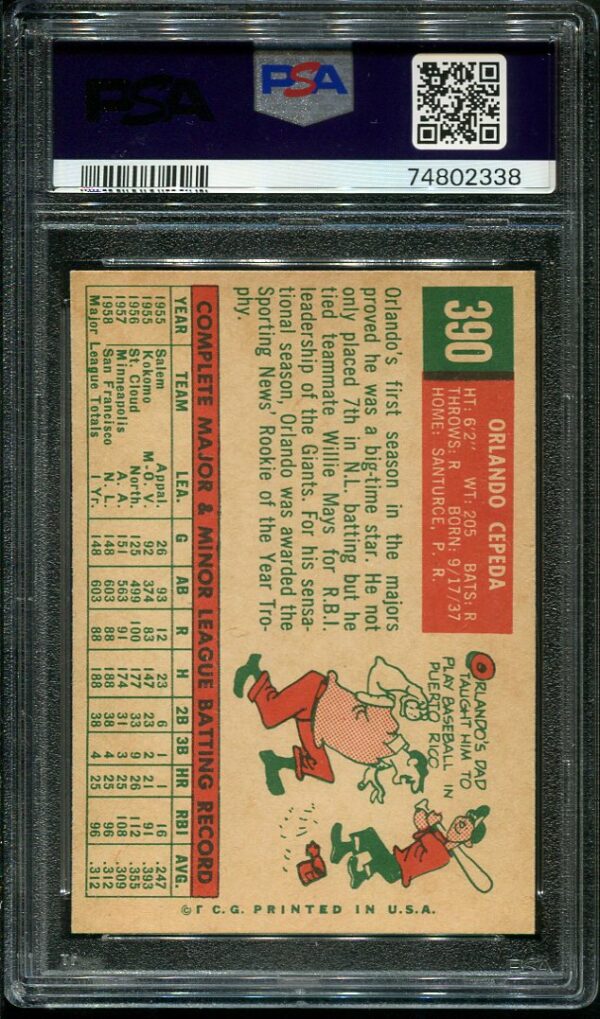 Authentic 1959 Topps #390 Orlando Cepeda PSA 7 Baseball Card