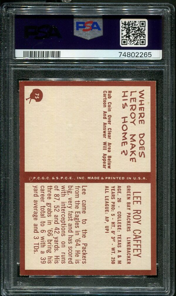 Authentic 1967 Philadelphia #75 Lee Roy Caffey PSA 8 Football Card