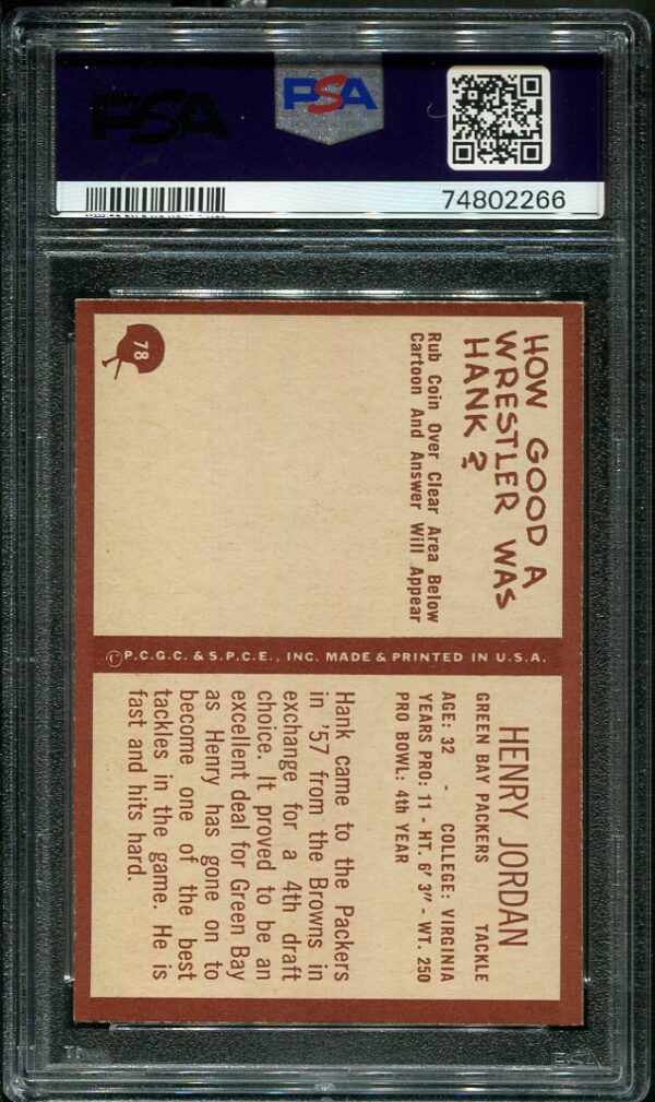 Authentic 1967 Philadelphia #78 Henry Jordan PSA 7 Football Card