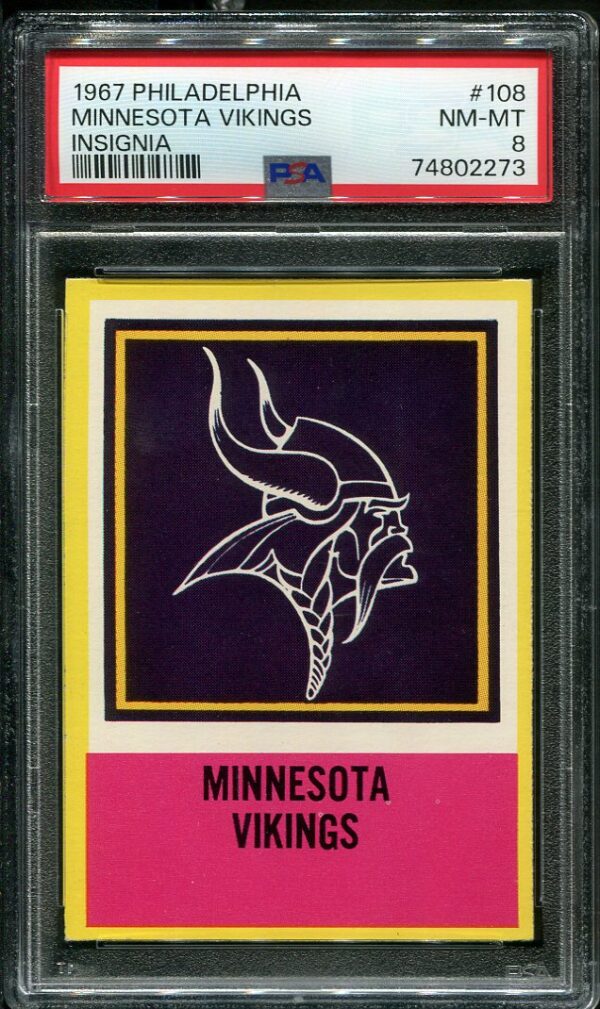 1967 Philadelphia #108 Minnesota Vikings Insignia PSA 8 Football Card