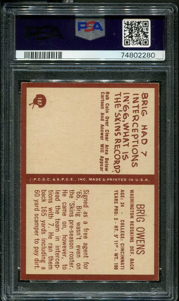 Authentic 1967 Philadelphia #197 Brig Owens PSA 9 Rookie Football Card