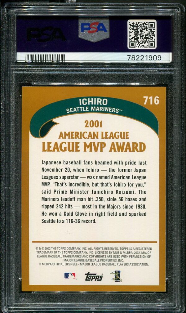 Authentic 2002 Topps MVP #715 Ichiro PSA 10 Baseball Card